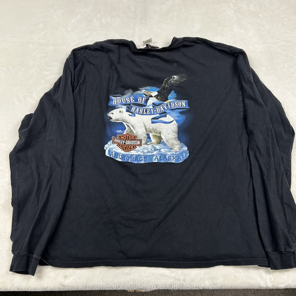 Harley-Davidson Graphic T-Shirt Mens 3XL Black Alaska Frontier Long Sleeve